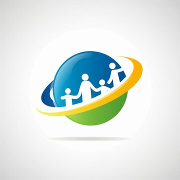 illustration famille et plan&egrave;te, base logo &eacute;ducation en dessin ia