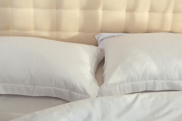 cotton bed linen white color in morning light