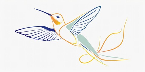 Obraz premium colorful line drawing of a hummingbird on a white background