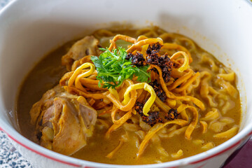 Khao Soi Recipe,Khao Soi,Khao Soi Kai, Thai Noodles Khao Soi, Chicken Curry with seasoning served