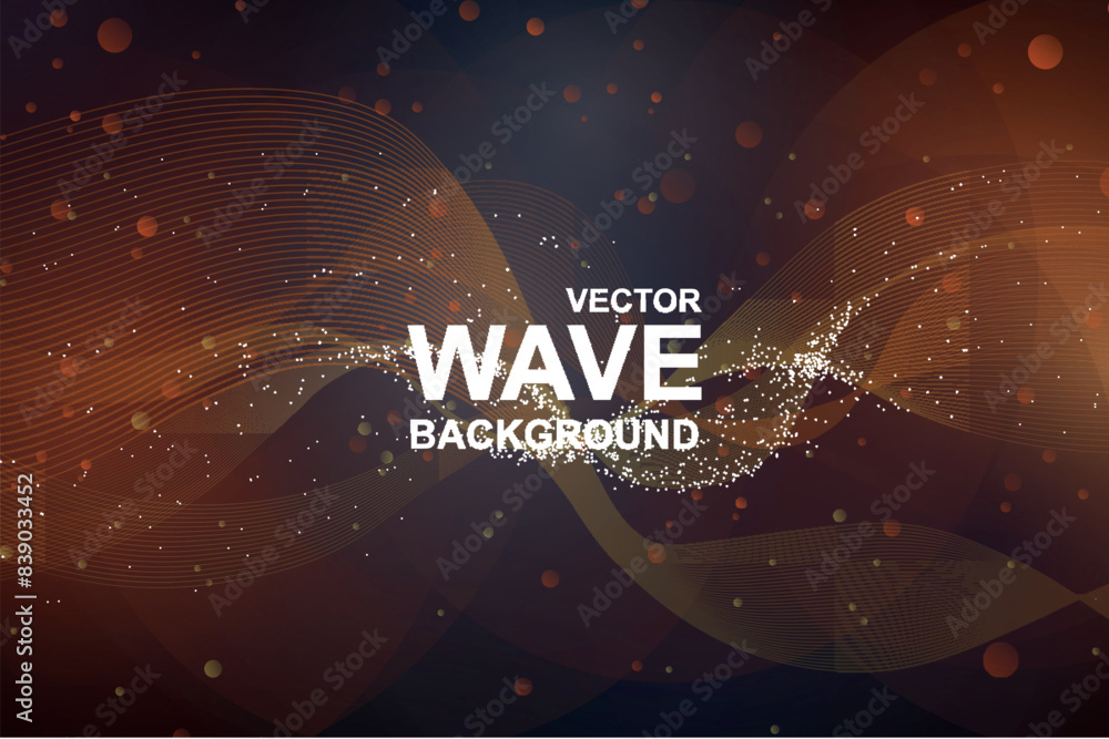 Aufkleber Abstract wave background. Wavy smooth fractal lines with purple and pink gradient and glowing effect on dark backdrop. Bright elegance wallpaper with flowing curved stripes. Vector illustration.