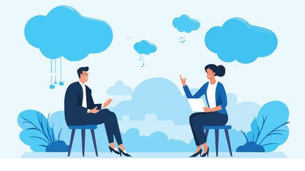 Fototapeta premium Social feedback, opinion or business advice, employee discussion, debate or customer comment, social media positive and negative feedback, people giving opinion with thumb up, vector illustration