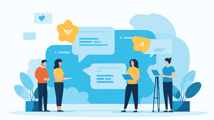 Social feedback, opinion or business advice, employee discussion, debate or customer comment, social media positive and negative feedback, people giving opinion with thumb up, vector illustration