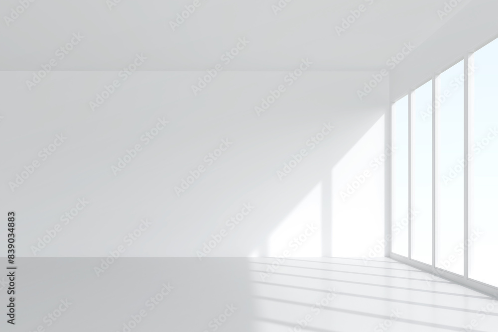 Poster 3d room space background with soft shadow. empty white room space for interior design and decoration