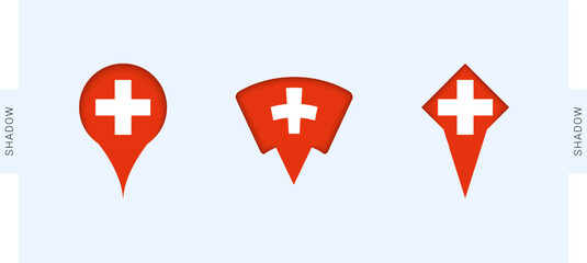 Switzerland Map Markers Set. Perfect for projects related to Switzerland, travel, geography, and international representation.