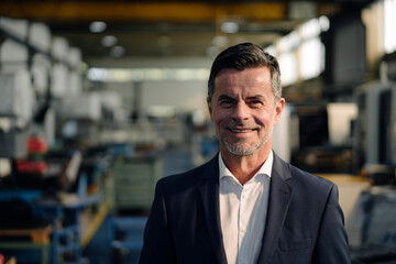 Portrait of a smiling businessman in a factory