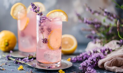 pink lavender lemonade with a slice of lemon, Generative AI © simba kim