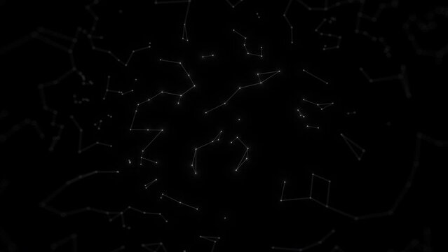 Abstract plexus geometric pattern moving dots and lines on black background. Futuristic technology network connection concepts. Seamless animation.