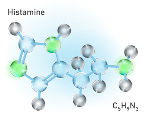 Histamine molecule structure in transparent 3D style. Medical vector illustration.