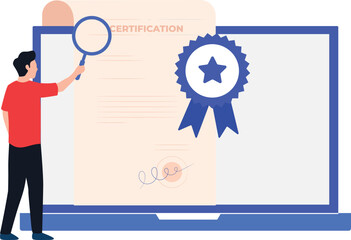 A boy is researching about online certification.