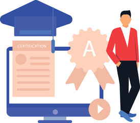 A boy is showing an online certificate.