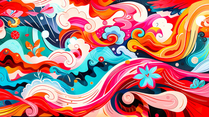 Obraz premium Dynamic prismatic waves abstract background, bold and vivid colors, intricate wave patterns, sense of movement and energy