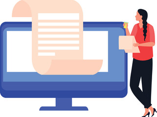 A female looking at a diploma.