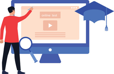 A man is telling about the online test.