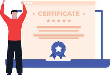 Boy is happy after getting online certificate.