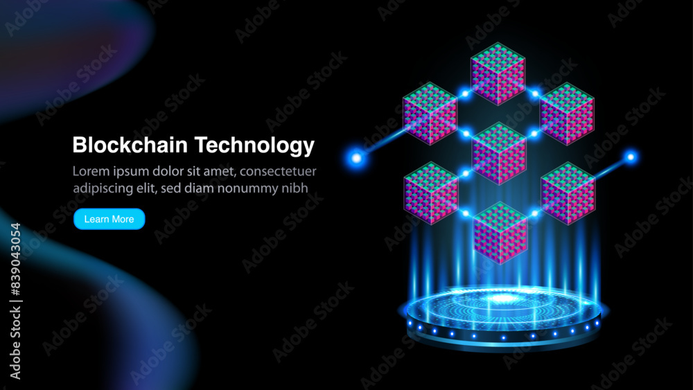 Poster futuristic blockchain technology concept banner and background: block chain, big data, ai, artificia
