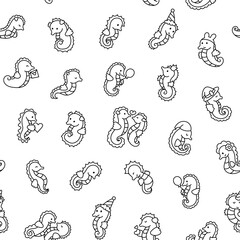 Fototapeta premium Cute kawaii seahorse. Seamless pattern. Coloring Page. Cartoon underwater animal characters. Hand drawn style. Vector drawing. Design ornaments.