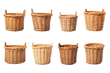 Obraz premium Whimsical Array of Handwoven Wicker Baskets on a White or Clear Surface PNG Transparent Background..