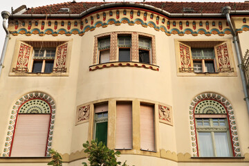 The facade of the Savings Bank Palace building, an example of Art Nouveau architecture in the city...
