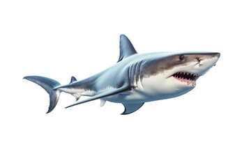 Naklejka premium Majestic Hunter: A Great White Shark in an Ethereal Sea on a White or Clear Surface PNG Transparent Background..