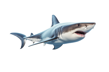 Majestic Hunter: A Great White Shark in an Ethereal Sea on a White or Clear Surface PNG Transparent Background..