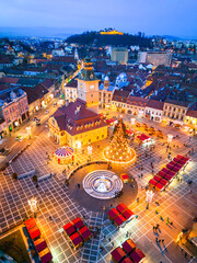 Brasov, Romania. Transylvania winter destination scenics with Christmas Market