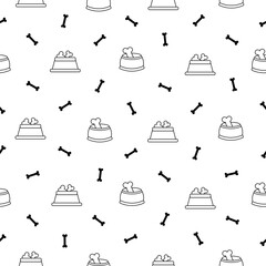 Cat and dog bowl. Seamless pattern. Coloring Page. Pet food. Veterinary shop merchandise. Hand drawn style. Vector drawing. Design ornaments.