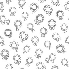 Flower with leaves. Seamless pattern. Coloring Page. Spring time. Hand drawn style. Vector drawing. Design ornaments.