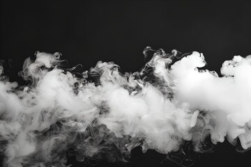 Mysterious white smoke against a dark background. A concept of vapor and fog. This image is in black and white, showing an ethereal and calm scene. Generative AI