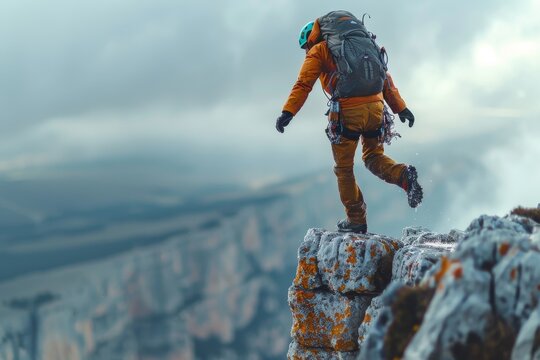Base Jumping: A base jumper leaping from a cliff or building, focusing on the moment of departure. 