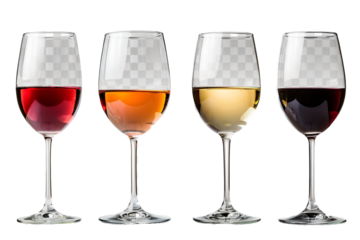 Four glasses of wine isolated on transparent background
