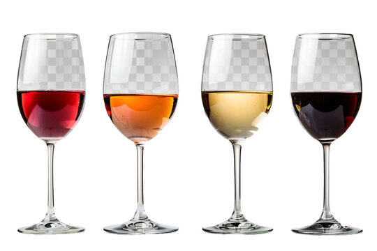 Four glasses of wine isolated on transparent background