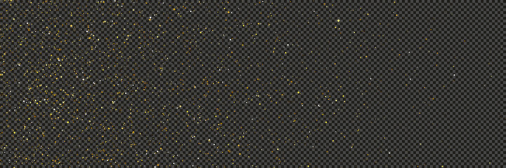 Gold glittering dust with stars on transparent backdrop