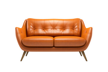 Rustic Elegance: Leather Couch on Wooden Frame on a White or Clear Surface PNG Transparent Background..