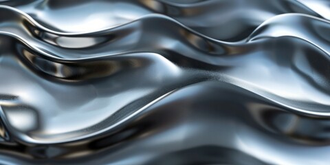 A close-up image of a shiny, metallic surface with a wavy texture and reflections