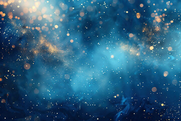 Blue shimmering particles and gold shimmering particles flying gracefully combine, hi-res image background
