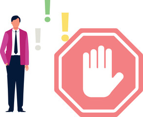 The boy is standing by the stop sign.