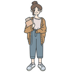 Illustration cartoon character design woman standing holding a book fashion.