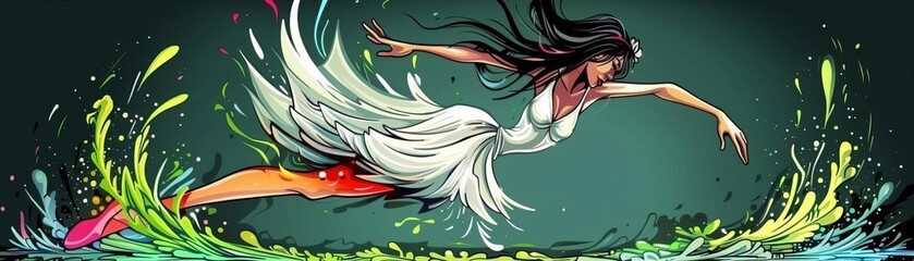 Create an evocative low-angle depiction of a ballet dancers grand jete, exuding strength and beauty, with intricate attention to detail, ideal for a digital composition