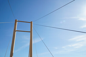 Cable-stayed bridge and cloudless sky - view from below