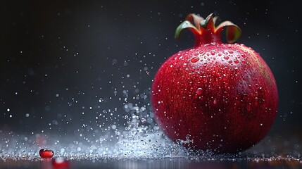 red apple with water drops