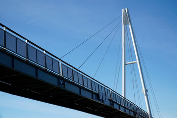 Cable-stayed bridge and cloudless sky - view from below