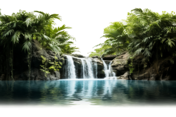 Enchanted Cascade in the Heart of Emerald Haven on a White or Clear Surface PNG Transparent Background..