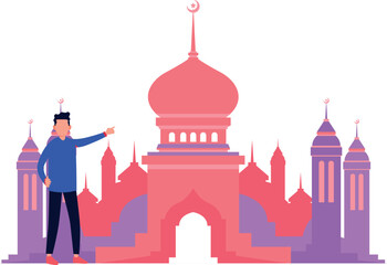 The boy is pointing to the memorial dome.