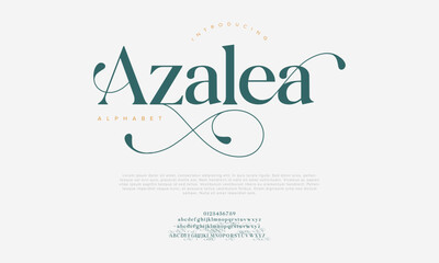 Azalea premium luxury elegant alphabet letters and numbers. Vintage wedding typography classic serif font decorative vintage retro. creative vector illustration