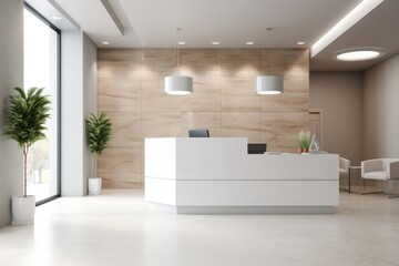 Minimal dental clinic reception architecture furniture building.