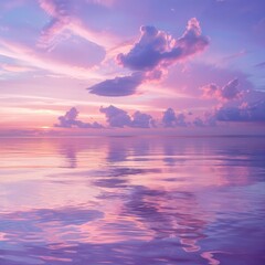 Beautiful sea with calm water with clouds in pink and purple sky