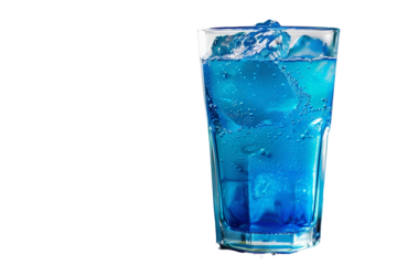 Glass of blue water with ice isolated on transparent background