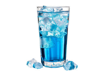 Glass of blue water with ice isolated on transparent background
