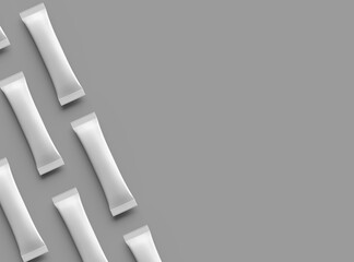 Fototapeta premium 3d rendering of a glossy sachet packaging stick for your product on grey background